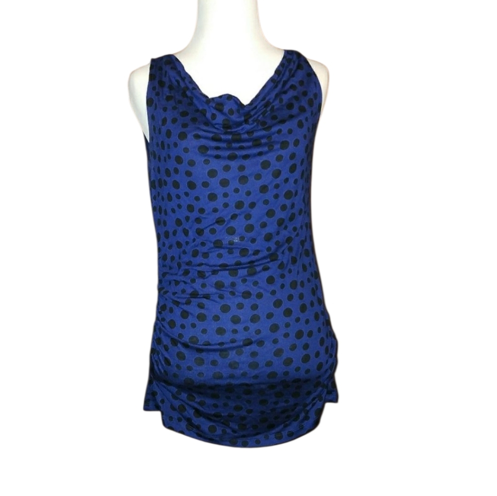 Ann Taylor Sleeveless Blouse Blue With Black Polka Dots Size XS